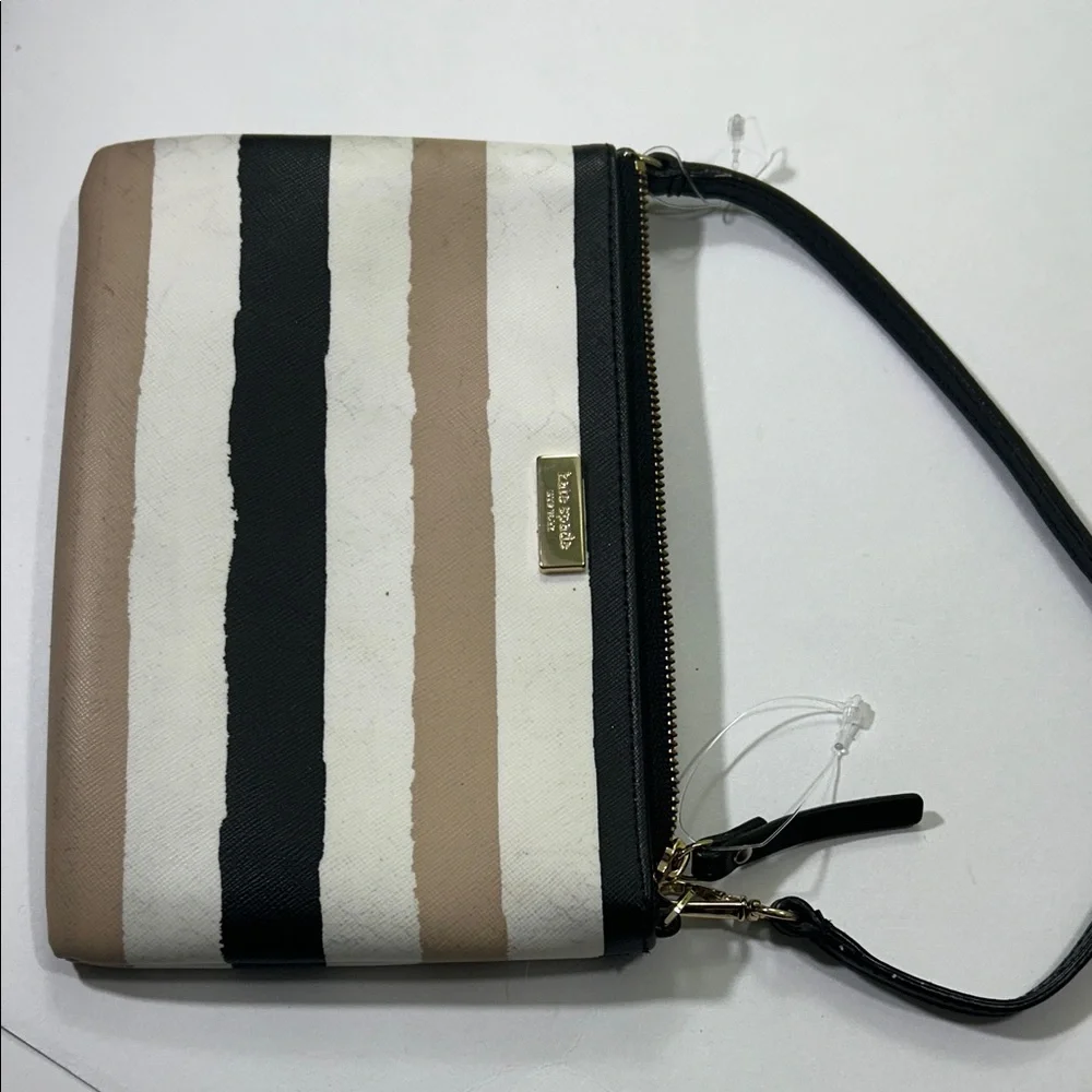 Kate Spade Black and Tan Striped Clutch